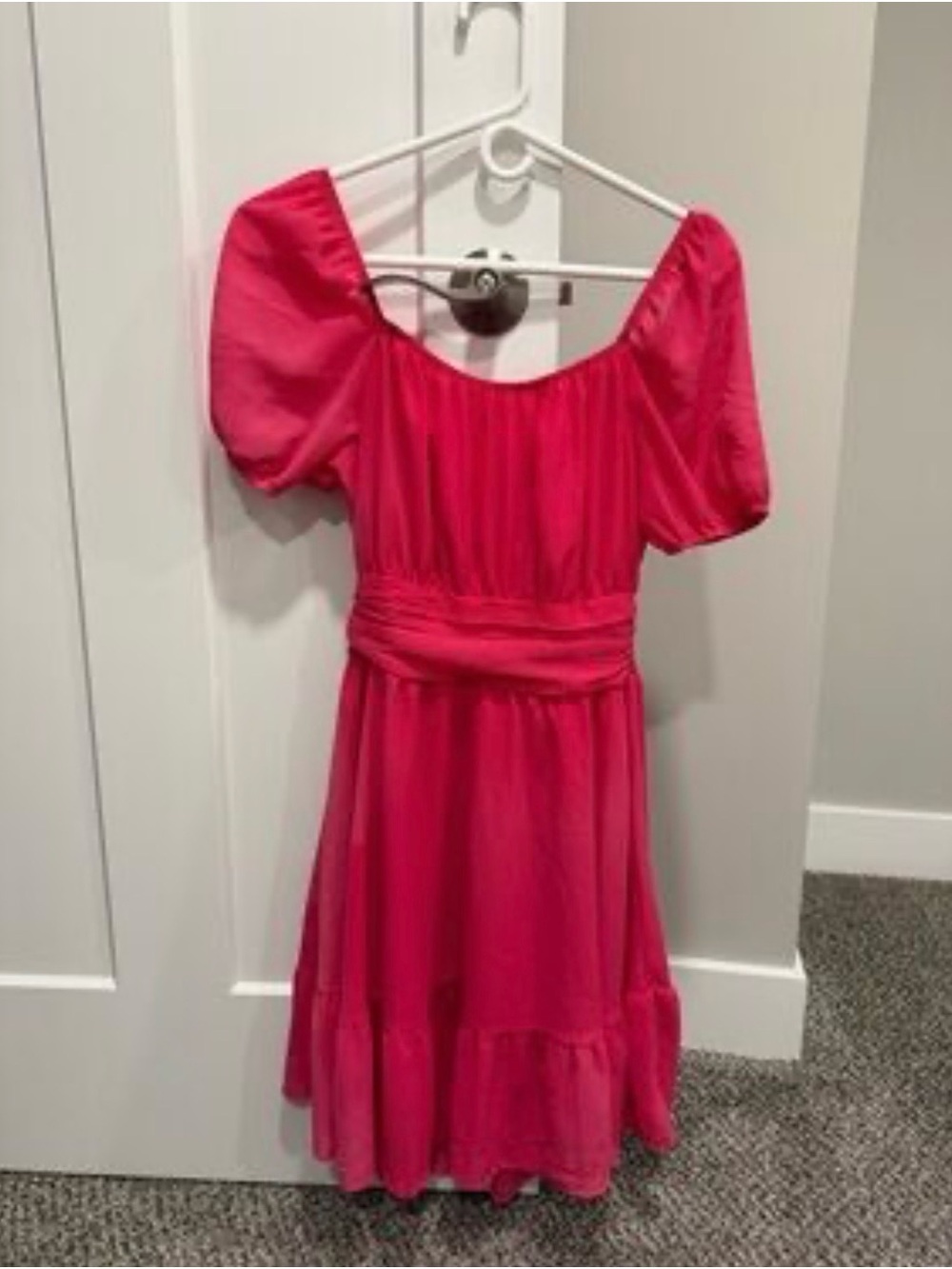 Exlura Women’s Pink Square-Neck Ruffle Mini Dress with Puff Sleeves - Picture 5 of 12